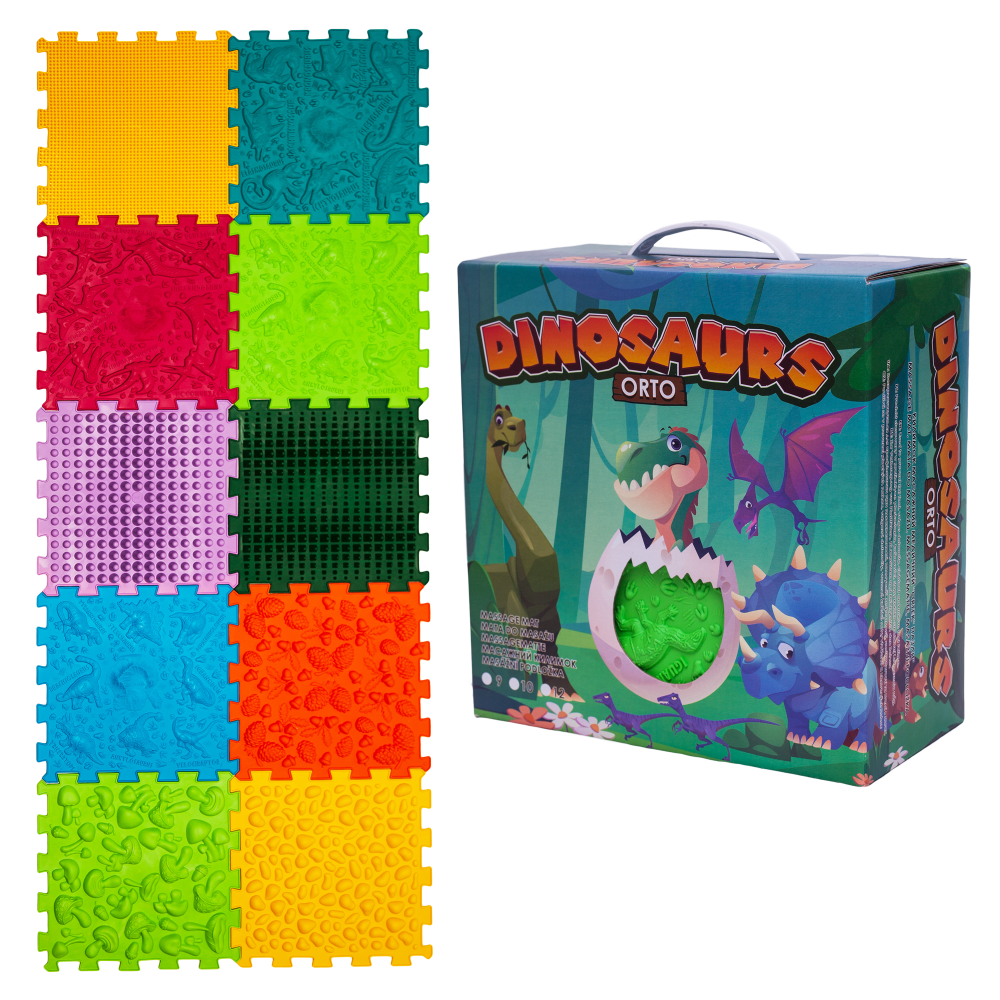 Dinoszauruszok Puzzle 10 elemből álló masszázs szőnyeg