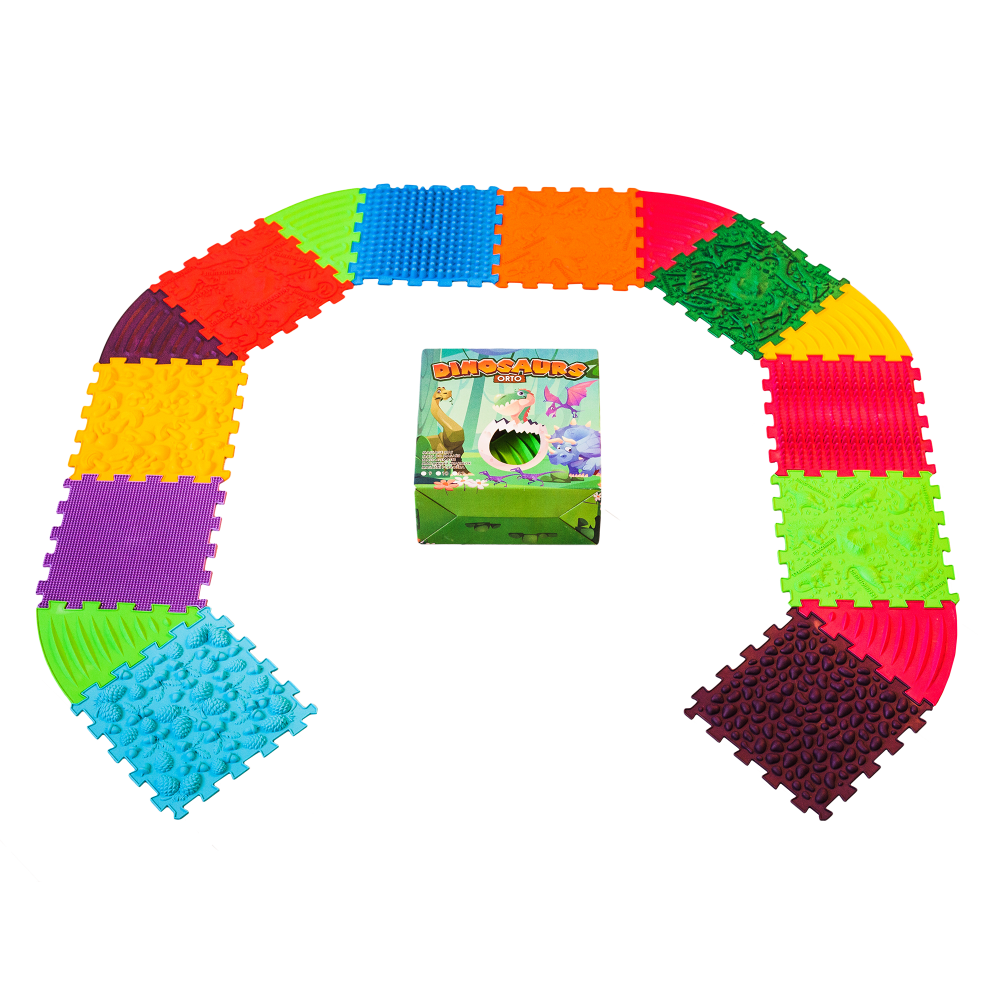 Dinoszauruszok Puzzle 10 elemből álló masszázs szőnyeg + 6 Háromszögű puzzle elem