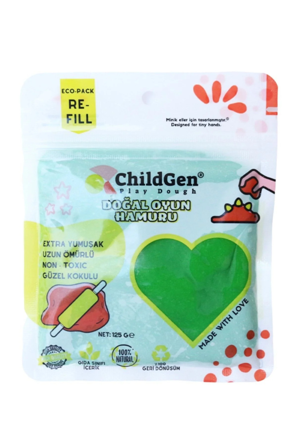 ChildGen 100% természetes gyurma visszazárható tasakban 125 gr, Zöld
